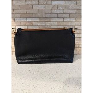 Valentina Black Pebbled Leather Bag Triple Compartment Purse